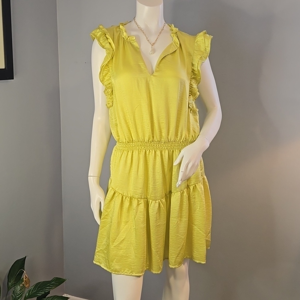 Steve Madden Prairie Dreams Golden Lime Ruffled Mini Dress Size L